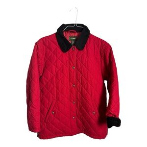 L.L. Bean M  Quilted Jacket Barn Coat Vintage Red Corduroy Warm Thermore
